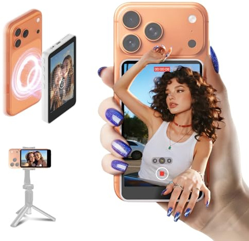SYNCO XView Handy Selfie Monitor für iPhone 7-17 & Android (Weiß) | 50m Kabellos, 3H Akku, 1080p Unterstützung, 40ms Niedrige Latenz, P2P Direktverbindung für Vlogging & Livestream