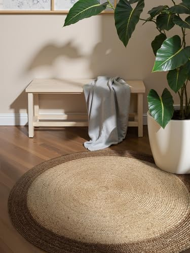 Hanse Home Looma Juteteppich - Natur Wohnzimmerteppich Rund aus 100% Jute, Handgewebt - Robust & Pflegeleicht - Moderner, Boho Naturfaser Teppich, Natur Elfenbein Greige - Ø120cm