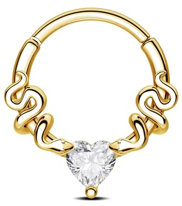 CM Crareesi Mania Schlange Septum Piercing Schmuck Silber Gold Septum Clicker Ringe 16G Daith Piercing Schmuck 316L Edelstahl Daith Helix Ohrringe mit Herz CZ 10mm