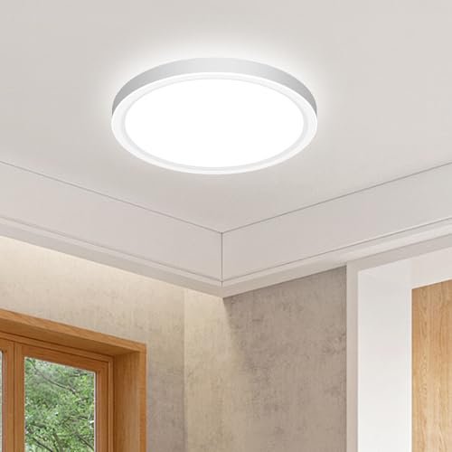 slochi LED Deckenleuchte 16CM Klein Rund Flach, 3 Lichtfarben 3000K/4000K/6500K Deckenlampe 12W 1500LM, Wasserfeste Badezimmerlampe Decke für Kleine Räume, Bad, Gäste-WC, Flur, Keller