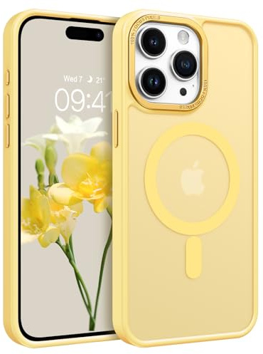 YINLAI für iPhone 15 Pro Hülle Kompatibel mit MagSafe,Handyhülle Magnetische Translucent Matte Stoßfest Kratzfest Rückseite Cover Case Schutzhülle für iPhone 15 Pro 6.1,Gelb