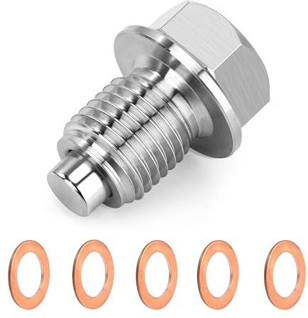 Tunejoy Bouchon de Vidange d'Huile Magnétique M14*1,5 Écrou de Vidange de Carter d'Huile en Acier Inoxydable avec Joint pour Voitures Moteur 2 Pièces