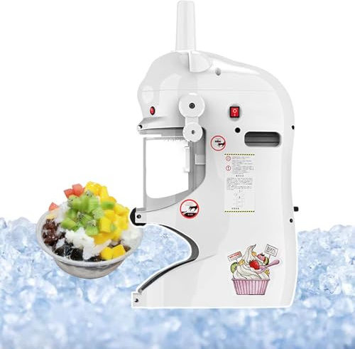 HCAUYNN Machine à Glace PiléE éLectrique 99 Kg/H, Broyeur à Glace Professionnel, RéGlable ÉPaisseur : GrossièRe/Fine/Flocon, pour Bar,White