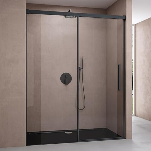 doporro Duschtür Nischentür 120x195cm ESG-Sicherheitsglas mit Soft-Close | Duschkabine aus Klarglas inkl. Nanobeschichtung | Duschabtrennung mit schwarz Rahmen | Teramo12K