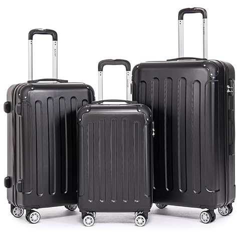 Boleedy Set di Valigie Rigide 3 Pezzi(55/66/76cm),Set Valigia Leggero in ABS Rigido con Lucchetto e Ruote a 360°,Grande Trolley per Business e Viaggio