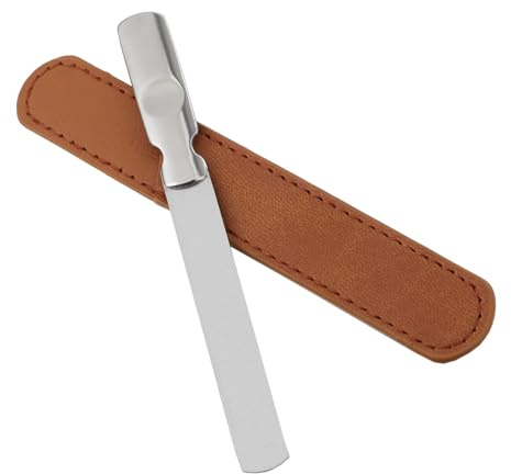 Uñas de Acero Inoxidable Plata, Herramienta Recortadora | 2 Piezas, Estuche de Cuero, para Uñas Artificiales y Uñas Ásperas, Uso Doméstico y Viaje