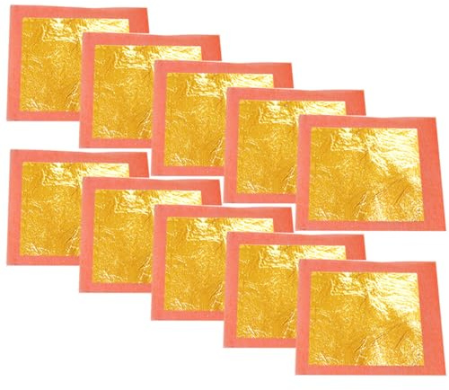 UTHCLO Láminas de Pan de Oro 24K 99% Puro Tamaño 433X433 CM Paquete de 10 Hojas para Manualidades DIY Decoración y Accesorios para Bricolaje