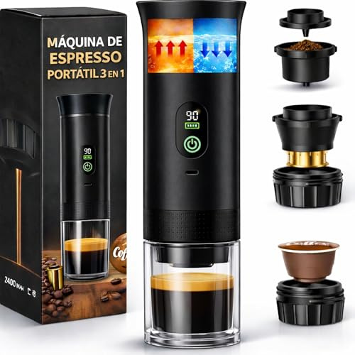 Cafetière portable à capsules compatible avec Nespresso Dolce Gusto et café moulu - Version améliorée 2026 - Coffe Machine - Machine à café portable universelle avec écran LED et plus de capacité