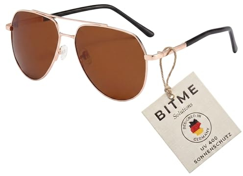 BitME Solutions Sonnenbrille Herren Polarisiert – UV400 Schutz Pilotenbrille für Männer – Rechteckiges Design, Ideal zum Autofahren & Business – Inkl. Etui Braun