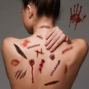 Halloween Schminke, 18 Blatt Kostüm Damen Kinder, Zombie- und Vampir-Cosplay Deko Accessoires