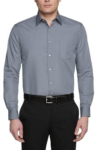 Van Heusen Men's Dress Shirt Regular Fit Poplin Solid, Grey, 18 Neck 34-35 Sleeve