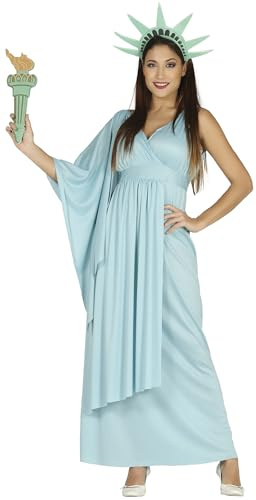 FIESTAS GUIRCA | Freiheitsstatue Damen Kostüm (38-40/M) - Kleid, Umhang, Diadem und Fackel - Amerika Kostüme für Halloween, Karneval und patriotische Feste - Ideal für Frauen - Blau und Grün