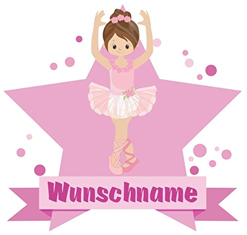 Samunshi® Süße Ballerina Wandtattoo Türschild mit Name personalisierbar Kinderzimmer Türaufkleber Baby Wandaufkleber - 40x35cm mehrfarbig