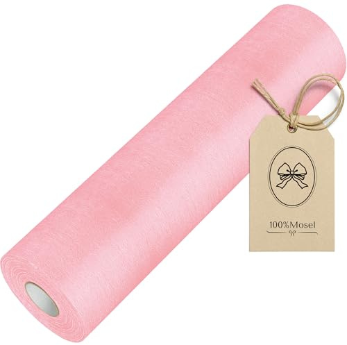 100%Mosel Vlies Tischläufer, in Rosa (30 cm x 25 m), dekoratives Tischband | Edle Tischdeko für Taufe, Kommunion und 1. Geburtstag (Mädchen) – Meterware von der Rolle, zuschneidbar