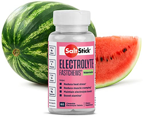SaltStick FastChews Electrolytes - 60 Chewable Electrolyte Tablets - Salt Tablets for Running, Fast Hydration, Leg Cramps Relief, Sports Recovery - Non-GMO, Vegan, Gluten Free (Watermelon)