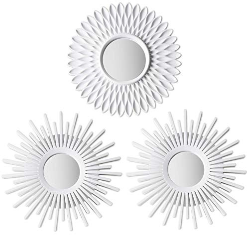 BONNYCO Väggspegel 3 Pack, Vita Speglar för Vardagsrum, Hem Dekoration, Sovrum. Rund Spegel Hängning, Väggdekoration, Hem Tillbehör. Gåvor för Kvinnor, Mammor