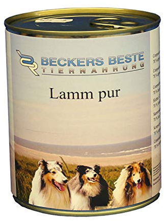 Beckers Beste Tiernahrung - getreidefrei Hundefutter Lamm pur 12x 820 g - Nassfutter für Hunde - Dosenfutter Allergie – Barf verzehrfertig- für große & kleine Hunde