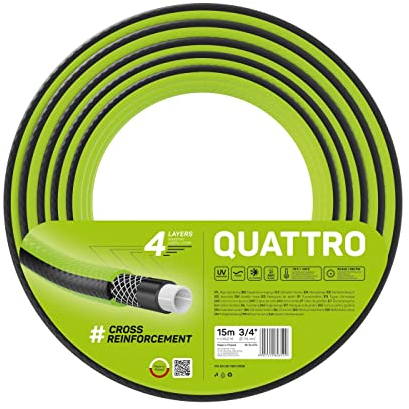 Cellfast Tubo da giardino QUATTRO resistente, leggero a 4 strati, resistente ai raggi UV, tubo di filato intrecciato, 20 bar, 3/4 15 m, 10-074