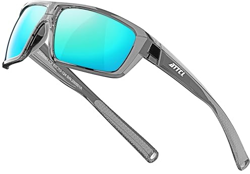 ATTCL Polarized Sunglasses Men for Fishing: UV Protection Lightweight TR90 Sports Wrap Sun Glasses Driving Golf Cycling Running 5001 Clear+Blue
