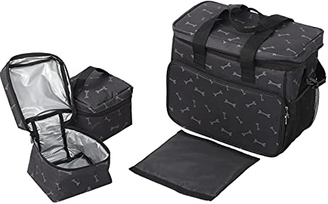 Reisetasche für Hunde, Reisetasche für Haustiere, große Kapazität, tragbare Tasche, Aufbewahrungs-Organizer-Kit mit 2 Futtertaschen, 1 Trennwand