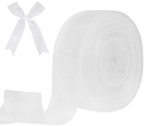 tenn well Geschenkband Weiß 40mm, 45M Chiffonband Breit Geschenkband Schleifenband für Geschenkverpackung Brautstrauß Basteln Geburtstag Hochzeit Dekoration