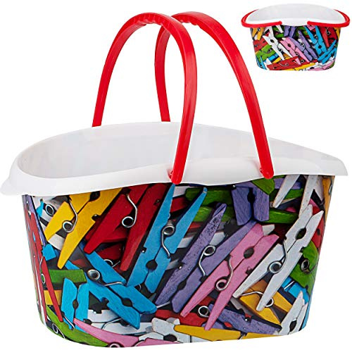alles-meine.de GmbH Kleiner Korb/Körbchen - mit Henkel - Bunte Wäscheklammern - 26 cm - Kinder Einkaufskorb - Aufbewahrung - Deko Aufbewahrungskorb - Vorratsdose/Aufbewahrung..