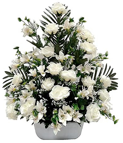 Centro de Flores Artificiales para Cementerio e Iglesia. Todos los Santos. (Blanco 1)
