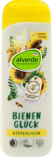 alverde Naturkosmetik Körperlotion Bodylotion Bienenglück Feuchtigkeitspflege für den ganzen Körper mit Bio-Sonnenblumenöl & Bio-Olivenöl, zieht schnell ein, für lang anhaltende Feuchtigkeit, 250 ml