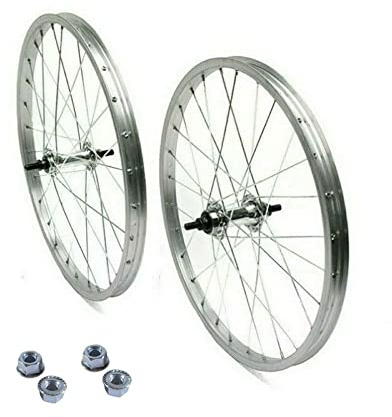 COPPIA RUOTA/CERCHIO ANTERIORE + POSTERIORE 20 X 1.75 BICI ATTACCO STANDARD ALLUMINIO/ACCIAIO 20X1.75 BICICLETTA CITY BIKE - PASSEGGIO DADI DI FISSAGGIO Bici EPOCA GRAZIELLA MTB CITYBIKE BIMBO/A 1 V