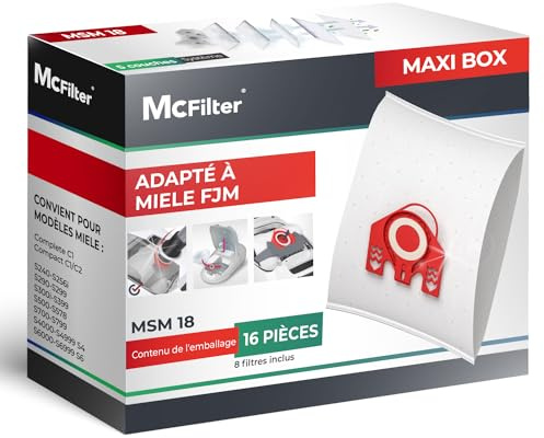 McFilter I 16 Staubsaugerbeutel geeignet für Miele Staubsauger FJM I passend für Jazz Plus S371, S712-1 I Staubbeutel inkl. 8 Filter mit automatischem Staubverschluss I MAXI BOX