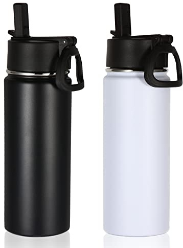 Volhoply 650ml Isolato Borraccia Termica con Cannuccia 2 Confezioni, Bottiglia in Acciaio Inox con Manico,Bottle a Doppia Parete, Bottiglie Sportive per Bambini,Scuola,Lavoro(Miscela,2 set)