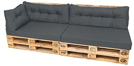 TexDeko Comfort Palettenkissen wasserabweisend 120 x 80 x 12cm XL mit abnehmbarem Bezug waschbar In- & Outdoor Palettenpolster Schaumstoff mit Rückenkissen gesteppt (5 TLG-Set, Anthrazit)