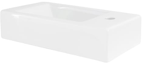 ML-Design Waschbecken aus Keramik in Weiß 46x26x11 cm, Eckig, klein, Hahnloch rechts, Wandmontage oder Aufsatzwaschbecken, Moderne Waschtisch Waschschale Waschplatz Handwaschbecken, für Badezimmer