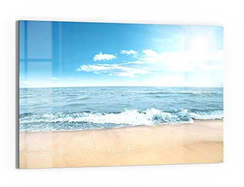 DEQORI Glas-Magnettafel | 90x60 cm groß | Motiv Wellen am Strand | Memo-Board aus Glas | Magnetboard inkl. Magnete, Stift & Tuch für Küche & Büro | Tafel magnetisch & beschreibbar