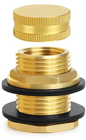 Ceaeso Brass Male Garden Hose Bulkhead Fitting With Plug, 1/2 Female NPT, 3/4 Male GHT (garden Hose Thread), Brass Tank Connector/drain/flush Port Kit For Rain Barrels, Aquariums, Sinks，1 Pack
