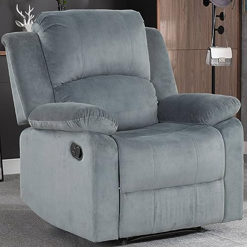 CANMOV Manual Recliner Chair, Soft Fabric Overstuffed Recliner Single Sofa Chair for Living Room, Heavy Duty and Safety Reclining Mechanism (Grey)