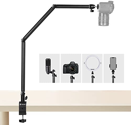TARION Supporto per treppiede per fotocamera da scrivania Braccio articolato flessibile a 360° con vite da 3/8'' e vite da 3/8'' a 1/4'' per fotocamere DSLR Luce ad anello per proiettore TKB01