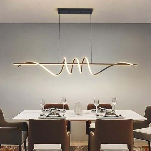 Mikeru 150CM Modern LED Pendant Light, Dining Chandeliers with Remote Control for 10%-100% Brightness and 3000/4500/6000K Dimmable, 1.5M Height Adjustable Hanging Lights for Bars Cafes Restaurants