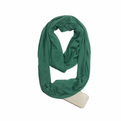 SHTGOI oändlighetshalsduk enfärgad halsduk med dold ficka med dragkedja lätt resehalsduk infinity cirkelhalsduk bomull bandanas mjuk tubhalsduk för kvinnor och flickor, Grön, 180*50cm