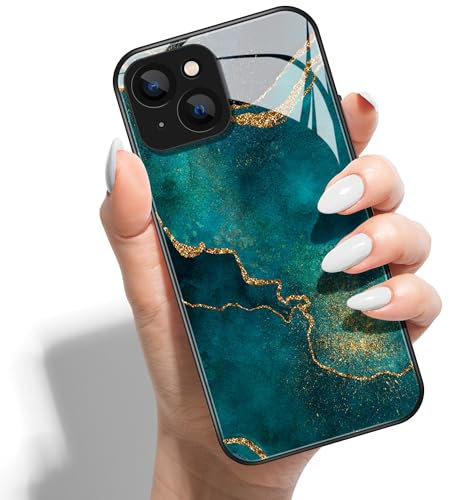 Printed Phone Case for iPhone 11 Pro Max 6.5 HD Glass PC Hard Back Cover with Shockproof Silicone Skin Butterfly Love Marble Pattern Design for Girls Boys -Green Gold Marble