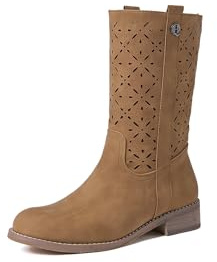 QUEEN HELENA Stivali Bassi Traforati Stivaletti Casual Donna X30-109 (Marrone, Sistema Taglie Calzature EU, Adulto, Donna, Numero, Media, 36)