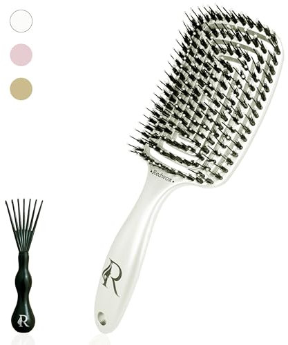 Brosse Cheveux Poils de Sanglier et Nylon - Démêlage Magique sans Douleur - Tous types (Bouclés, Epais, Afro..) - Demelante et Massage Cuir Chevelu - Demelant Idéal pour Femme et Enfant (Blanc)
