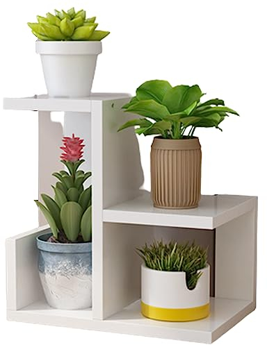ASHILD Desktop-Pflanzenständer, Holz, Mini-Innenfensterbank, Pflanzenregal für Sukkulenten, Kakteen, Kräuter, kleine Pflanzen, Wohnzimmer, Schlafzimmer, Einheitsgröße, Weiß