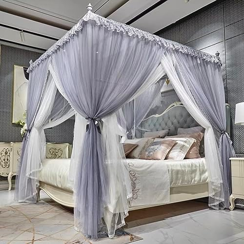 4 Corners Post Princess Mosquito Net Curtains Bed Canopy for Girls Curtain- Double Layer Sheer Mesh Canopies Drapes Girls Room Decor