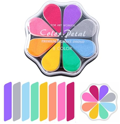 Bubuny 8 Colores Almohadilla Tinta, Tinta para Huellas, Lavable Almohadillas de Sellos para Sellos, Manualidades, Dibujo, DIY Stamp, Pintura de Dedo