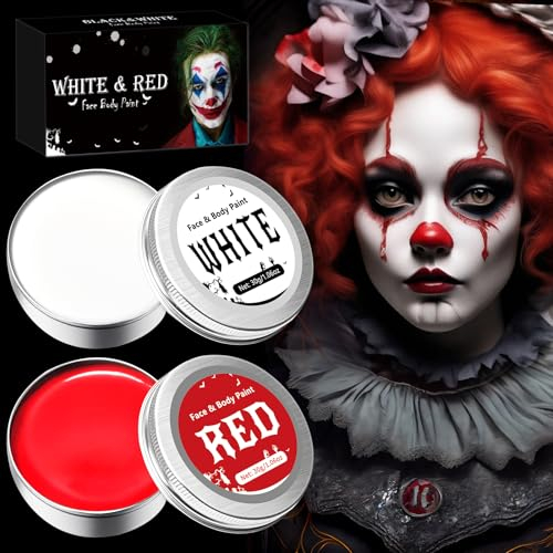 ELF-GRETTER Halloween Schminke Clown, Halloween Make up für Erwachsene Kinder, Schminke Halloween Set für Kinderschminke Theaterschminke Faschingsschminke, Face Paint SFX Makeup (Rot+Weiß)