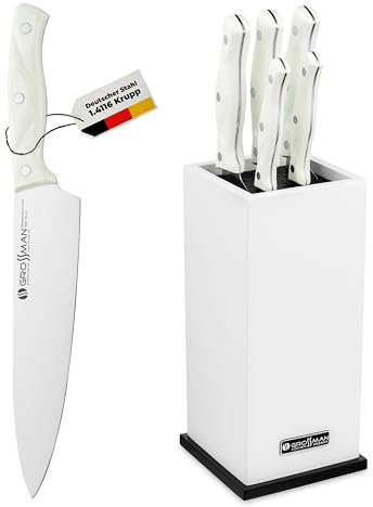 GROSSMAN® Alaska Bloque de Cuchillos | Juego de Cuchillos 5 piezas con Bloque | Cuchillas de Acero Inoxidable Alemán | Set de Cuchillos de Cocina | Bloque con Cuchillos (Blanco, 5 piezas)