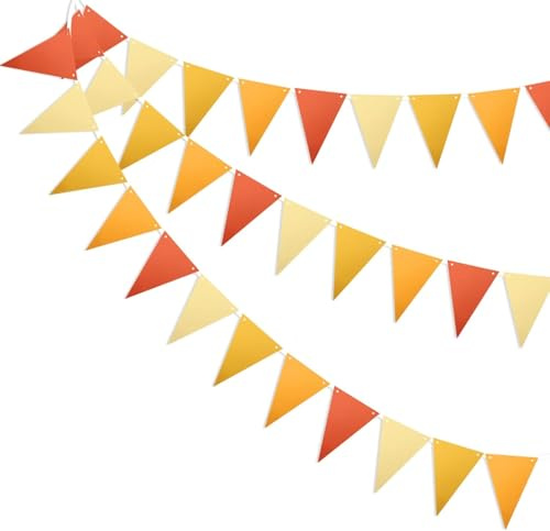 Bandierine triangolari arancioni da 15 m, ghirlanda di bandierine per decorazioni autunnali, matrimoni, feste di compleanno, giorno del Ringraziamento, decorazione per la cameretta dei bambini,