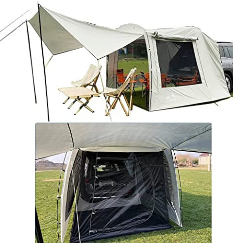 LJPZYOY Versatile Drive Away Awning Car Tent for SUV RVing,Campervan,Truck, Trailer and Overlanding Lightweight Caravan Canopy Durable Tear Resistant Tarp 15.9 x 7.9 x 6.4ft (Rainfly&Screen Room)