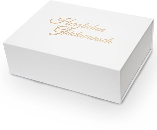 VerpackungsWelt Geschenk-Box Herzlichen Glückwunsch | 23x17x7 cm | Edler Geschenk-Karton mit Magnet-Verschluss & Gold-Prägung in Weiß | Perfekt für Geburtstag, Hochzeit & mehr